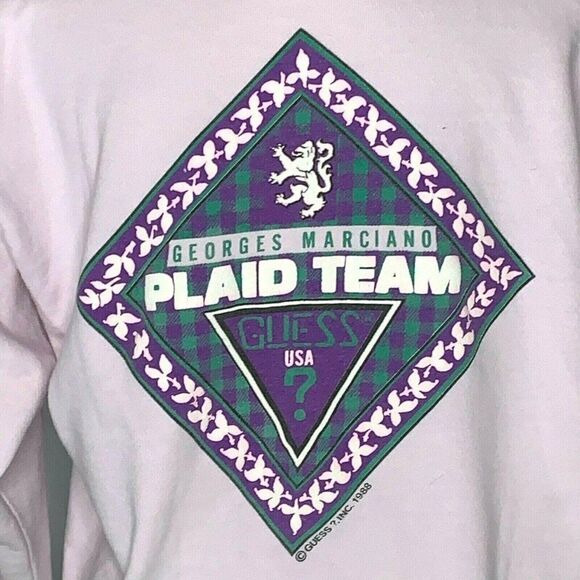 Vintage 80s Guess Sweatshirt M Lilac Georges Marciano Mock Neck Double Sided - Picture 10 of 12